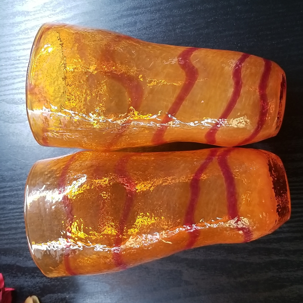 Hand Blown Orange & Red Swirl Large Tumblers - Picture 4 of 11